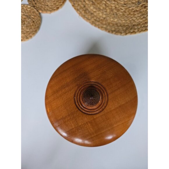 Handcrafted Round Wood Tobacco Jar With Finial Lid & Ridged Seal - Picture 4 of 10